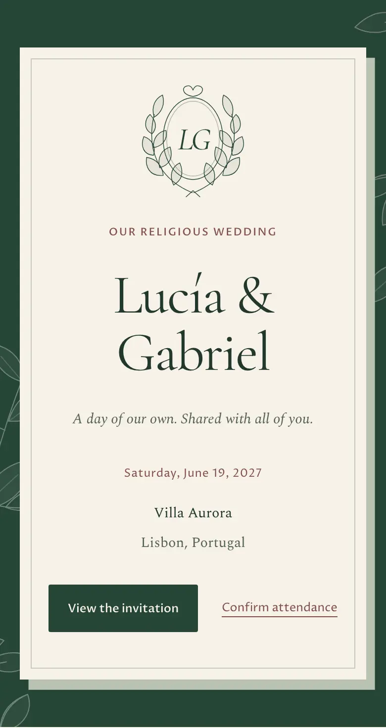 Cover of the Intimate botanical design, with Lucía and Gabriel, a fictional couple.