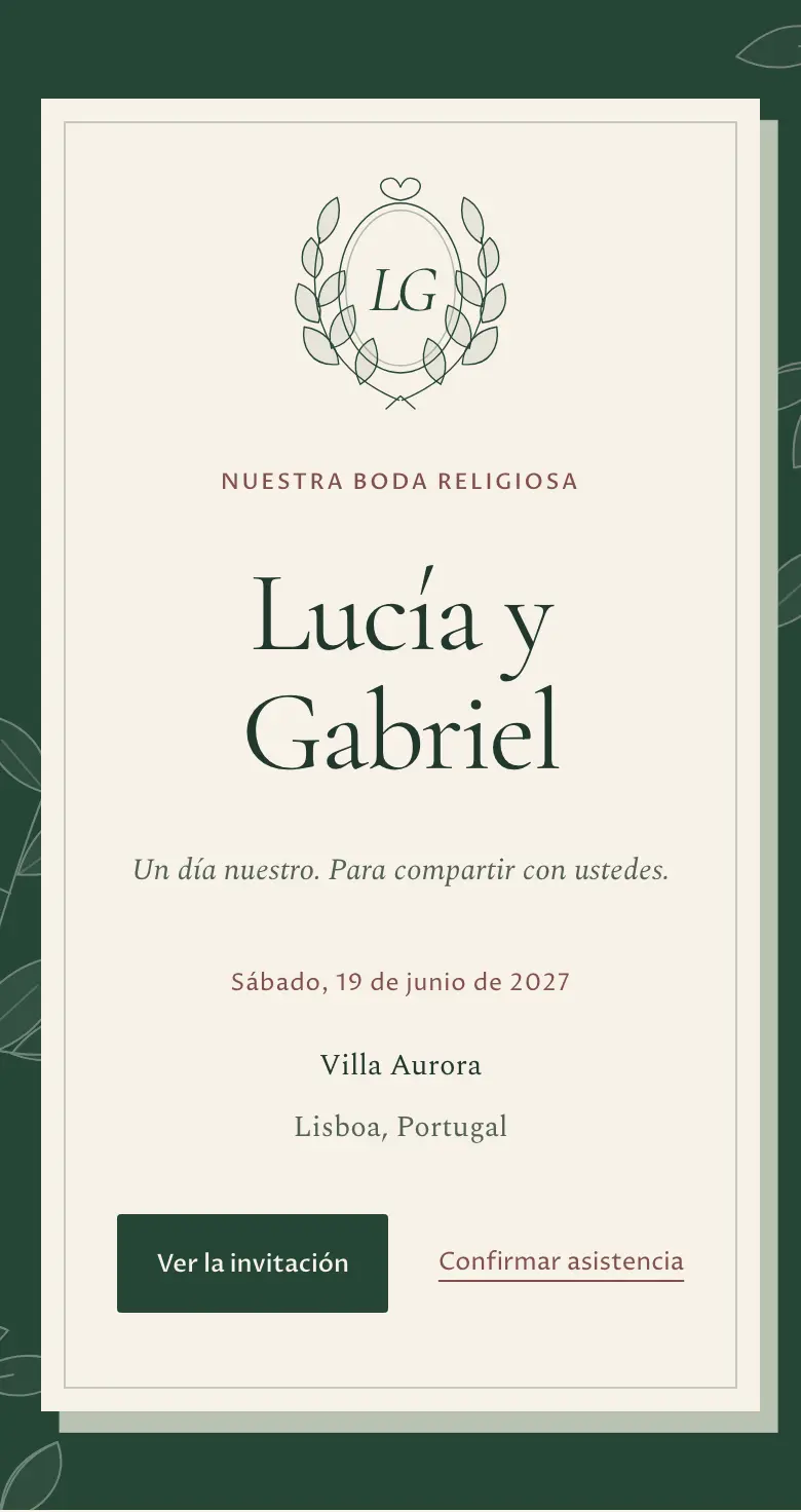 Portada del diseño Botánico íntimo, con Lucía y Gabriel, una pareja ficticia.